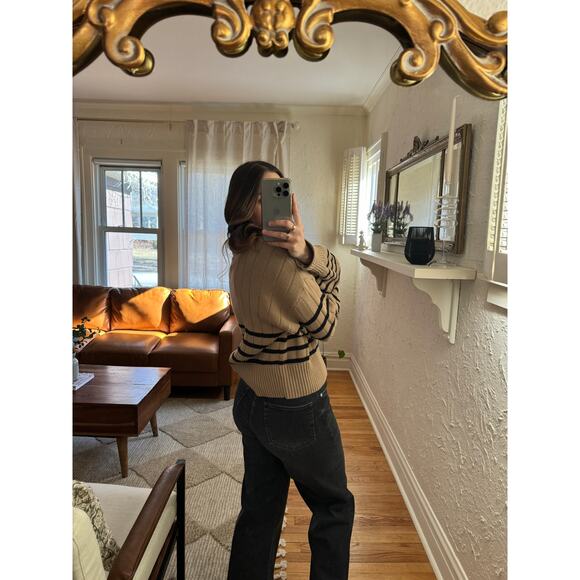 PISTOLA Arlo Polo Sweater in Tan Noir Stripe Size Large - Picture 3 of 8